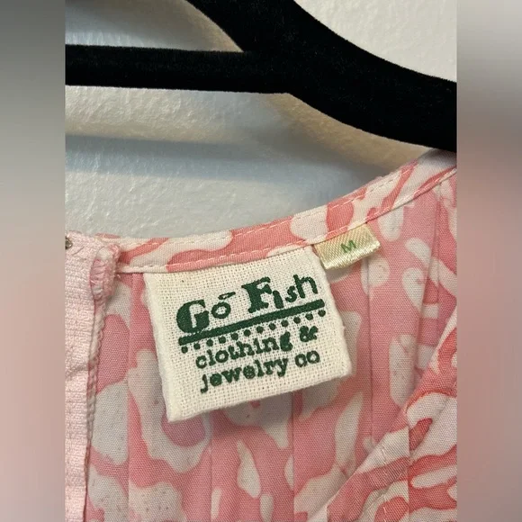 Go Fish Handmade Pleated Dress Sz Medium Pink Leopard Pleated Resort Beach Batik - Picture 2 of 5